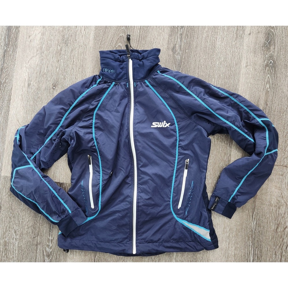 Swix Womens Cross Country Ski Jacket Navy Blue Turquoise Full Zip Small XC Sport